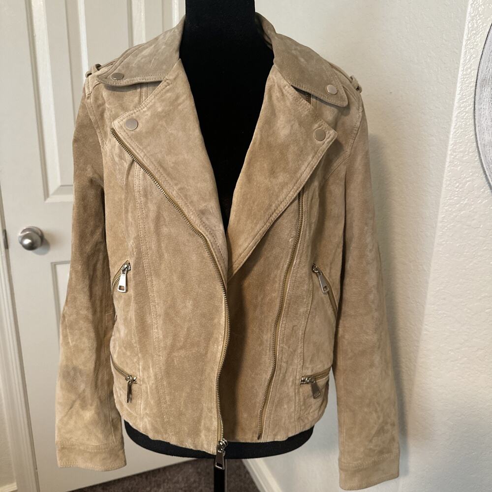 Express Cropped Tan Leather Jacket, Women's Medium Gold Hardware EUC